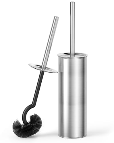 Cesun 304 Stainless Steel Toilet Brush & Holder Set, 2 Brush Heads, Silver | S-Shaped Deep Cleaning, Scratch-Free Nylon Bristles, Long Handle & Splash Guard, Replaceable Brush Head - color: Silver