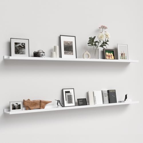 Boswillon Floating Shelves Set of 2, Long Wall Shelf with Lip, 72in, White | Display Ledge Shelf for Room Wall, Wall Decor Shelves for Bathroom, Living Room, Bedroom, Kitchen, Nursery Room, Modern, Wood - color: White, size: 70.9 in