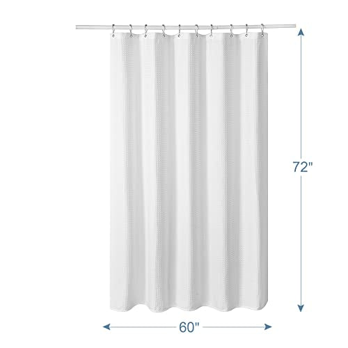 AmazerBath Stall Shower Curtain 60 x 72 Inches, Waffle Shower Curtain White, Fabric Shower Curtains Heavy Duty 240GSM, Hotel Quality Bathroom Shower Curtains - color: White, size: 60"W x 72"L (Pack of 1)