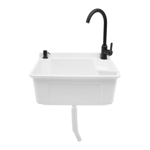 Wall-Mounted Utility Sink Tub Kit with Aluminum Alloy Faucet and Soap Box,Black Anti-clogging Laundry Sink for Bathrooms, Sundry Rooms, Garages(20.08 * 17.52 * 9.45in) - color: White