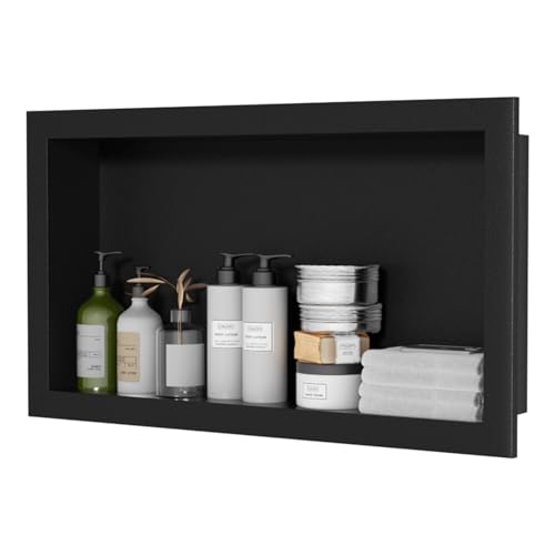 12" x 24" Stainless Steel Shower Niche, Single Waterproof Shelves, No-Tile Needed Bathroom Organizer, Rustproof Wall Shelf for Shampoo, Soap & Toiletries, Black - color: Black, size: 4"x12"x24"Single Shelf