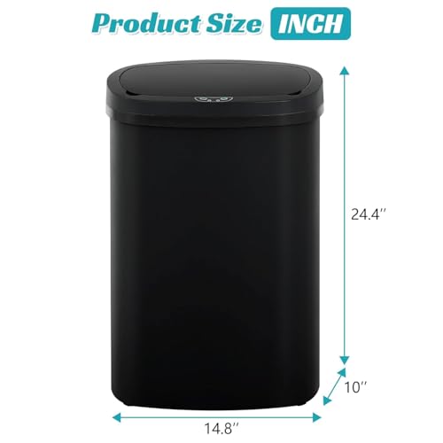 13 Gallon Motion Sensor Kitchen Trash Can, 50L Automatic Sensor Trash Can, Smart Waste Bin with Lid for Kitchen, Bathroom, Bedroom, Home Office, Quiet Open & Easy Clean (Black) - color: Black, style: 1 pack