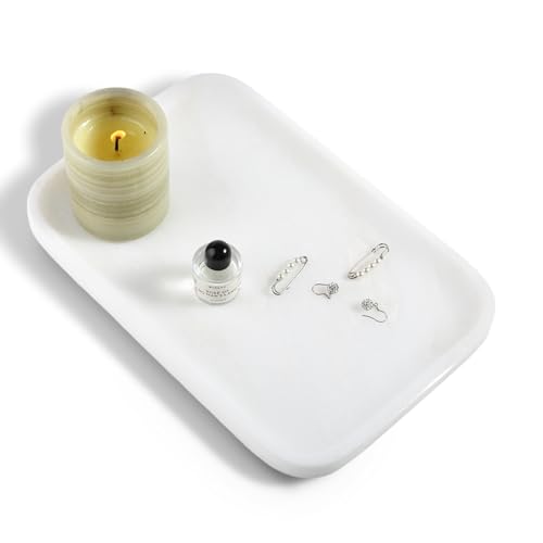Karibiber Vanity Tray, 11.8inch Marble Bathroom Tray for Countertop, White Marble Bathroom Dresser, Stone Serving Tray for Kitchen Counter, Storage Organizer for Decor, Perfume, Jewelry - color: Namib Bianco