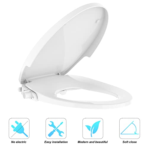 Garvee Non-Electric Bidet Toilet Seat for Round Toilets – Dual Nozzle System, Manual Control, Cold Water Bidet Attachment, Easy to Install, White