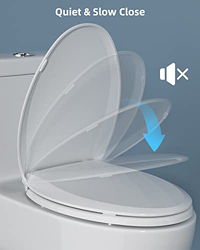 Hibbent Elongated Toilet Seat with Oval Cover, Soft Close Toilet Seat, Easy to Install,Never Loosen Hinge to Prevent Shifting, Non-slip Seat Bumpers and Easily Cleaning(White) - style: Standard Elongated 18.5"