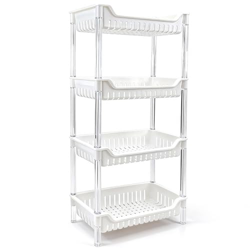 4-Tier Standing Shelf Unit with Drainage Baskets – Sturdy Bathroom & Shower Organizer, Over The Toilet Storage, Space-Saving Shelf for Bathroom Essentials, Towels, & Toiletries
