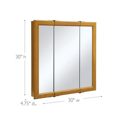 Design House Claremont Tri-View Medicine Cabinet, 30", Honey Oak | Wall Mount, Transitional, Wood, Bath, 545301-HOK - color: Honey Oak, size: 30 in. W x 30 in. H