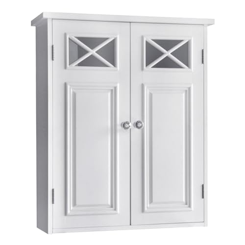 Teamson Home Dawson Wooden Over The Toilet Bathroom Removable Wall Medicine Cabinet with 1 Adjustable Shelf 2 Storage Spaces 2 Cross Molding Doors and Crystal-Cut Knobs, White | 2 Doors, Floor Mount, Open Shelf, Crystal-Cut Knobs - color: White, size: Daw
