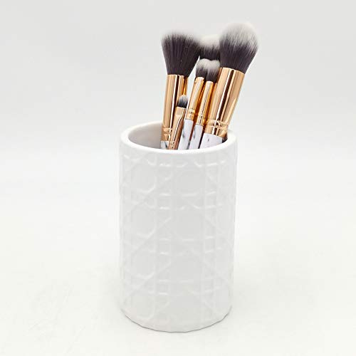 CAA'S Bathroom Accessories Set Ceramic 4 Pieces Bathroom Ensemble for Bath Decor Includes Lotion Dispenser Toothbrush Holder Tumbler Soap Dish (White Netting) - style: Luxury,Elegant