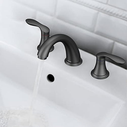 Bathroom Sink Faucet, Faucet for Bathroom Sink, Widespread Matte Black Bathroom Faucet 3 Hole with Plastic Pop Up Drain and cUPC Lead-Free Hose - (Matte Black 2 Packs) - color: Matte Black, size: 8 inch 2 packs