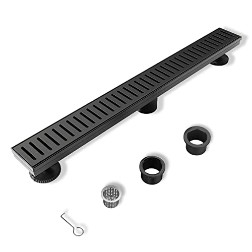 BARONAGE 36 Inch Linear Shower Drain, Capsule Grate, Matte Black | V-shaped Rapid Linear Drains, Rustproof, Hair Catcher, 304 Stainless Steel Rectangle Shower Floor Drain For Bathroom - size: 36 Inch