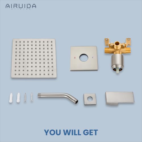 Airuida Shower Faucet Set,8 Inch Shower Valve Kit,Brushed Nickel | Male Threads,Rough-in Valve Shower Trim Kit,Single Handle Control Shower Set - color: Brushed Nickel, size: 8 Inch
