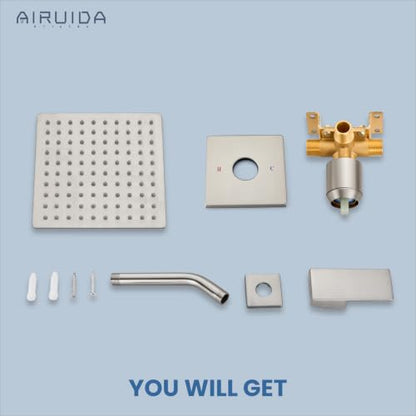 Airuida Shower Faucet Set,8 Inch Shower Valve Kit,Brushed Nickel | Male Threads,Rough-in Valve Shower Trim Kit,Single Handle Control Shower Set - color: Brushed Nickel, size: 8 Inch