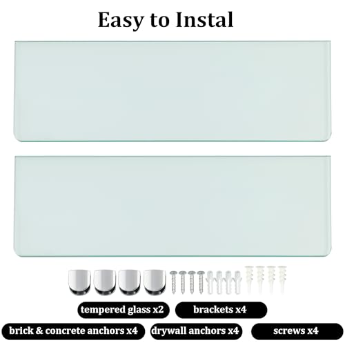 SAYAYO Floating Glass Shelves for Bathroom, Tempered Glass Shelf for Wall 15 x 5 Inch 2 Pack, Clear - color: Clear