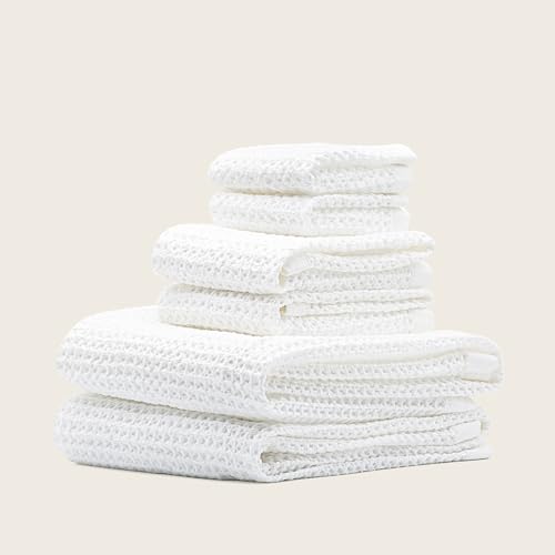 Sedona Waffle Towel Set, 6-Piece 410 GSM 100% Cotton Set Includes 2 Bath Towels, 2 Hand Towels & 2 Washcloths, Quick-Drying, White - color: White, style: Standard Set (Set of 6 with Bath Towels)