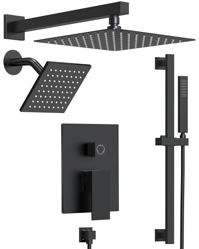 Shower Faucet Set, 10" & 6" Dual Rainfall Shower Heads System for Wall Mount with Slide Bar & Handheld Sprayer, Matte Black - color: Matte Black