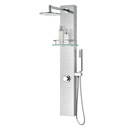 ANZZI Shower Head Panel Tower System | Coastal | Brushed Stainless Steel | Includes One 1 Field Full Body With Dual Level Deco Glass, Free-Reign Euro Grip Handheld Sprayer With 60 In. Hose - color: Brushed Steel, style: 2 Jets