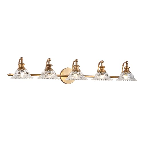 XIEDUN 37.4" Bathroom Light Fixtures 5 Lights Vanity Lighting Fixtures (Exclude G9 Bulb) Vanity Lights for Bathroom - color: Brass, size: 5 Light A
