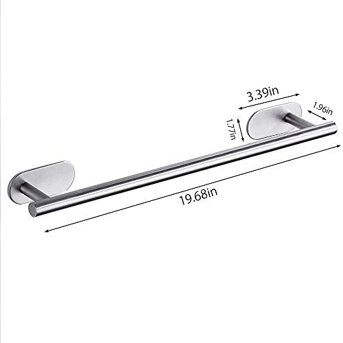 20 InchsTowel Bar Self Adhesive Wall Mounted Stainless Steel Rustproof Polished Bathroom Kitchen No Drill Matte Modern Decoration Rack Hardware Hanger Chrome (Silver)