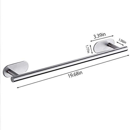 20 InchsTowel Bar Self Adhesive Wall Mounted Stainless Steel Rustproof Polished Bathroom Kitchen No Drill Matte Modern Decoration Rack Hardware Hanger Chrome (Silver)