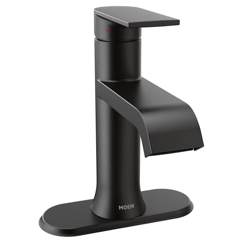 Moen Genta LX Matte Black One-Handle Modern Bathroom Sink Faucet with Optional Deckplate and Low-Arc Spout for Bath Countertop, 6702BL - color: Matte Black