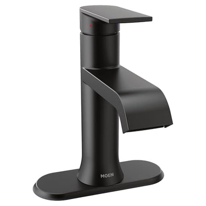 Moen Genta LX Matte Black One-Handle Modern Bathroom Sink Faucet with Optional Deckplate and Low-Arc Spout for Bath Countertop, 6702BL - color: Matte Black
