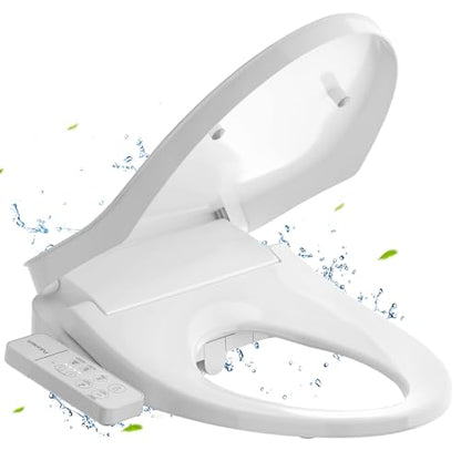 Heated Smart Toilet Seat with Feminine Wash & Dryer, Elongated Bidet with Adjustable Water Temperature, Pressure & Nozzle Position