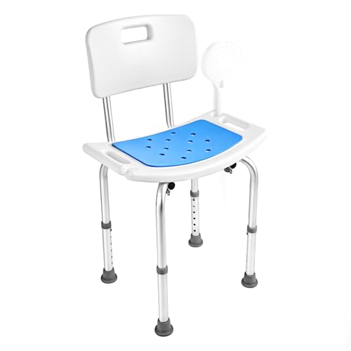 Shower Chair with Back, 300 lbs Capacity Heavy Duty Bath Seat, 6-Level Adjustable Height Shower Seat for Inside Shower, Tool-Free Assembly Aluminum Shower Stool with Back for Elderly Adults