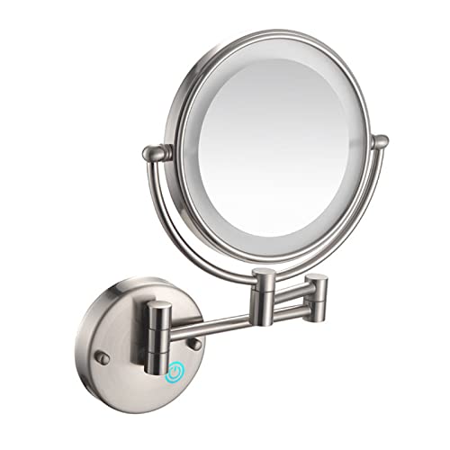 LED Makeup Mirror with Lights and 10x Magnification Vanity Mirror Wall Mounted Round Double Sided Vanity Magnifying with 360° Swivel Extendable Arm Make up Mirror,Black,Hard Wired ( Color : Brushed Ni