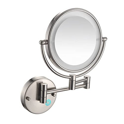 LED Makeup Mirror with Lights and 10x Magnification Vanity Mirror Wall Mounted Round Double Sided Vanity Magnifying with 360° Swivel Extendable Arm Make up Mirror,Black,Hard Wired ( Color : Brushed Ni