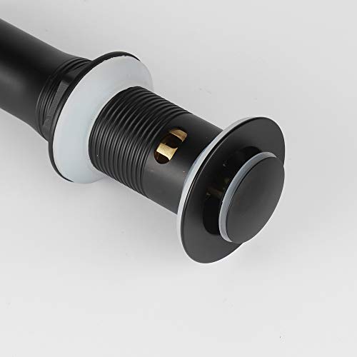 Bathroom Sink Pop Up Drain with Overflow, Strainer, Black | Solid Brass with Detachable Basket Strainer; 7 in. Closed/7.5 in. Open; 1-1/2 in. Min Drain Opening; Push-button Stopper - color: Black, size: Small Popup Cap