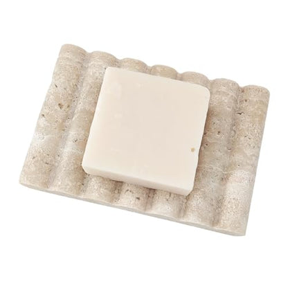 Travertine Soap Dish, Marble Self Draining Soap Holder, Sponge Holder for Bathroom, Sink, Kitchen, Jewelry Ring Dish (Beige), MSD100