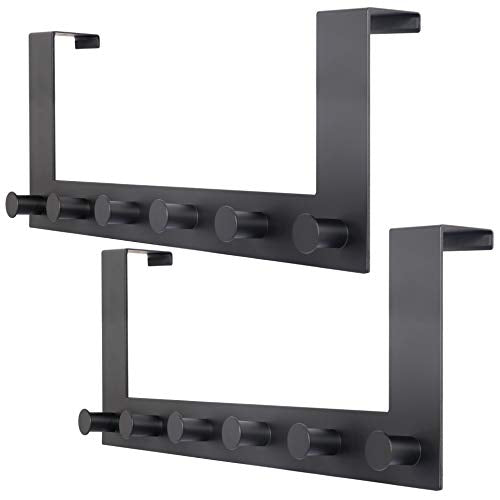 WEBI Over The Door Hooks,Over The Door Towel Rack with 6 Peg Hooks for Hanging,Over Door Hanger Coat Rack for Behind Back of Bathroom,Black,2 Packs - color: Black, size: 2 Pack