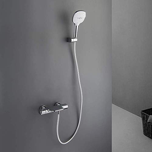 Wall Mounted Bathtub Faucet with Shower, Bath Shower Faucet System Mixer Thermostatic Mixer Taps Brass Shower Taps with Hand Shower and Shower Hose Set,Chrome,Chrome - color: Chrome