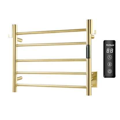 P&Dlusir EL13 Heated Towel Rack, Brushed Gold, 5 Bar | Fast Heat in 2 Min, Smart Timer, Thermo Control, Memory Functoion, Stainless Steel, Hard-Wired/Plug-in - color: Brushed Gold, size: 21.65"W x 17.72"H