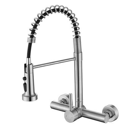 Wall Mount Kitchen Faucet with Pull Out Sprayer, 8 Inch Center Commercial Kitchen Sink Faucet, Spot-Free Stainless Steel, Easy Controlled Cold and Hot Water - color: Style F, Stainless Steel
