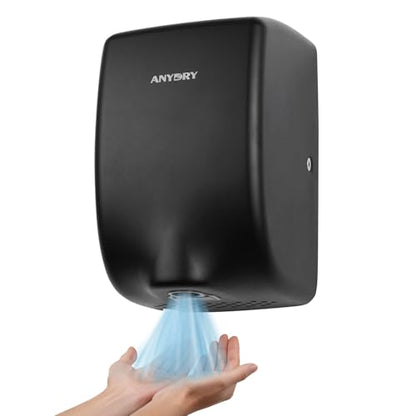 anydry Compact Hand Dryer for Bathrooms, Matte Black Stainless Steel Finish | Ideal for Commercial or Home Use, High-Speed Airflow, Fast Drying, AC 100–130 V~, Smart Warm Wind, Easy Hardware Wiring - color: Fingerprint-resistant Matte Black