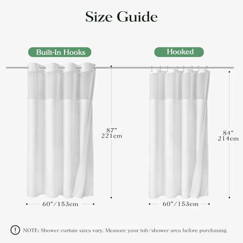 White Hook Free Waffle Shower Curtain & Snap-in Fabric Liner,60x87 | Less Time to install, 3 in 1 Fabric Shower Curtain and Liner Set with Magnets, Stall, Long, Shower Curtains for Bathroom - color: A White, size: 60"W x 87"L (Pack of 1)