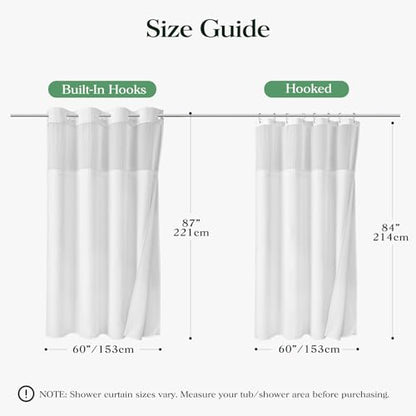 White Hook Free Waffle Shower Curtain & Snap-in Fabric Liner,60x87 | Less Time to install, 3 in 1 Fabric Shower Curtain and Liner Set with Magnets, Stall, Long, Shower Curtains for Bathroom - color: A White, size: 60"W x 87"L (Pack of 1)