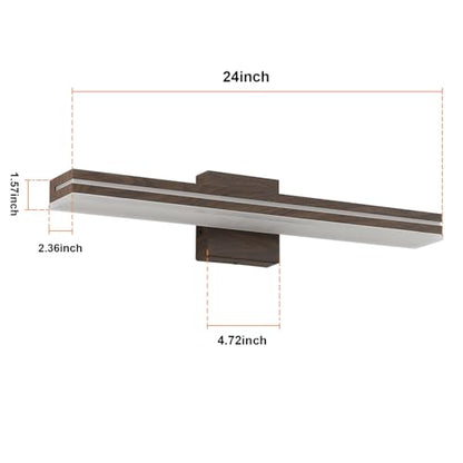 SineRise LED Modern Bathroom Vanity Light Fixtures (24-Inch, 3000K/4000K/6000K, Dimmable), Brown Wood Painted Modern Acrylic Bathroom Wall Lighting Fixtures Over Mirror - color: Brown, size: 24-Inch