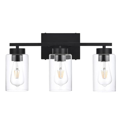 3-Light Bathroom Vanity Light, Modern Black Wall Lights with Clear Glass Shades, Bathroom Wall Sconce Lamp for Mirror Living Room Bedroom Hallway - color: 3 Light Black-Small