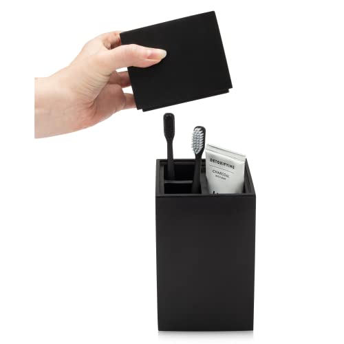 Toothbrush Holder with Lid, Elegant Matte Black Bathroom Toothbrush & Toothpaste Organizer – Matte Black Collection - color: Matte Black