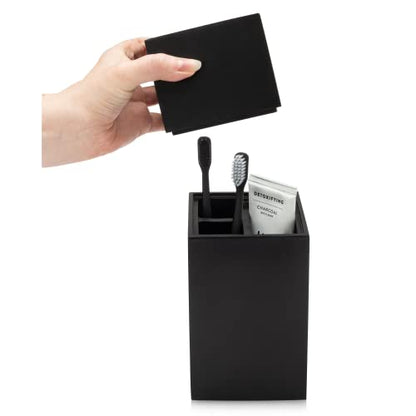Toothbrush Holder with Lid, Elegant Matte Black Bathroom Toothbrush & Toothpaste Organizer – Matte Black Collection - color: Matte Black