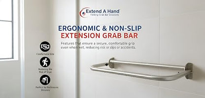Extend-A-Hand Folding Grab Bar Extension 32" | Heavy-Duty Stainless Steel Wall-Mounted Bathroom Safety Bar for Shower, Toilet & Bathtub - color: Stainless Steel, size: 32x12 inches