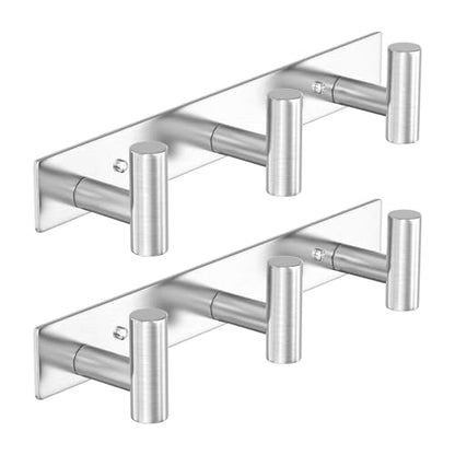HUFEEOH 2 Pack Coat Hooks Wall Mount, Silver T Shaped 3 Hooks Wall Hooks Stainless Steel Coat Hanger, Heavy Duty Towel Hooks Purse Rack for Hanging - color: Silver, size: 2 Pack "T" shape 3 hooks