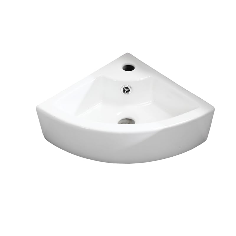 Wall Mounted Corner Bathroom Sink Triangle Bathroom Basin 12.8 x 12.8 x 5.1inch/325 x 325 x 130mm | Glossy ceramic glaze; stain resistant; quick draining bowl; measure wall space pre-order; fits powder room & RV - style: only sink