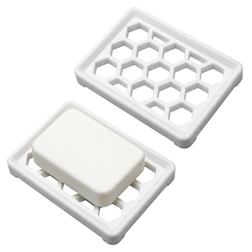 Honeycomb Silicone Soap Dish, Self Draining Soap Holder with Raised Grid Design, Non Slip Soap Saver Tray, Quick Dry Soap Dish for Bathroom Kitchen Sink Shower, White & White - color: White