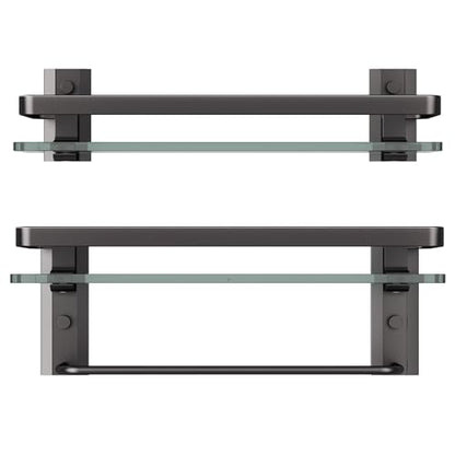 Bathroom Shelves Wall Mounted, Clear Tempered Glass Shelf with Towel Bar, Hand Towel Holder(Matte Black) - color: Black, size: Combo Set