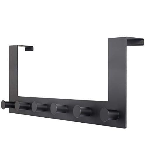 WEBI Over The Door Hooks,Over Door Towel Rack with 6 Peg Hooks for Hanging,Door Coat Hanger Door Coat Rack for Behind Back of Bathroom,Black - color: Black, size: 1 Pack