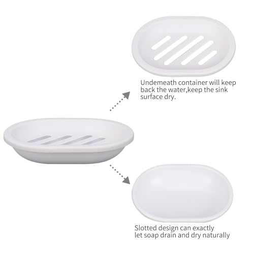 Topsky Soap Dish for Shower, 2pcs Soap Dishes Soap Savers for Bar Soap, Soap Bar Holder Shower with Drip Tray, Plastic Soap Holders with Drain for Kitchen Sink, Easy to Clean, Dry,White - color: White